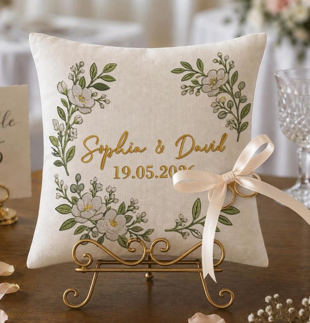 Embroidered Ring Bearer Pillow